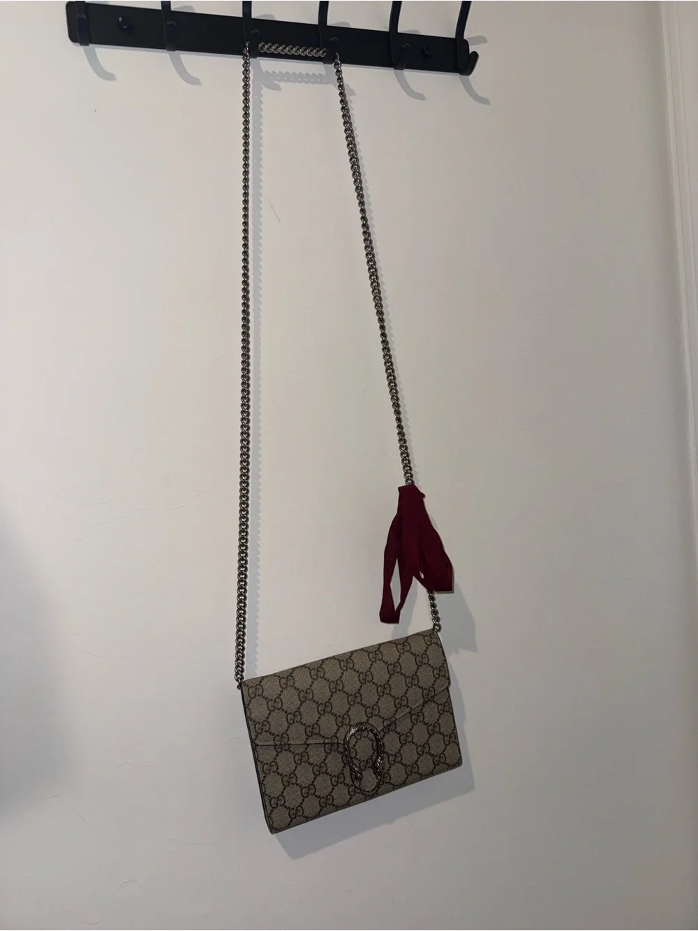 Gucci Beige & Brown GG Supreme Crossbody with Silver Hardware